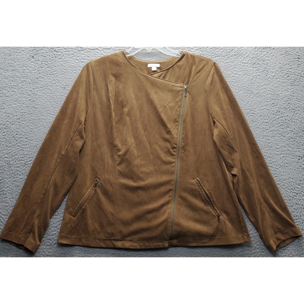 J.‎ Jill Faux Suede Jacket Womens L Brown Long Sleeve Pouch Pocket Clipside Zip